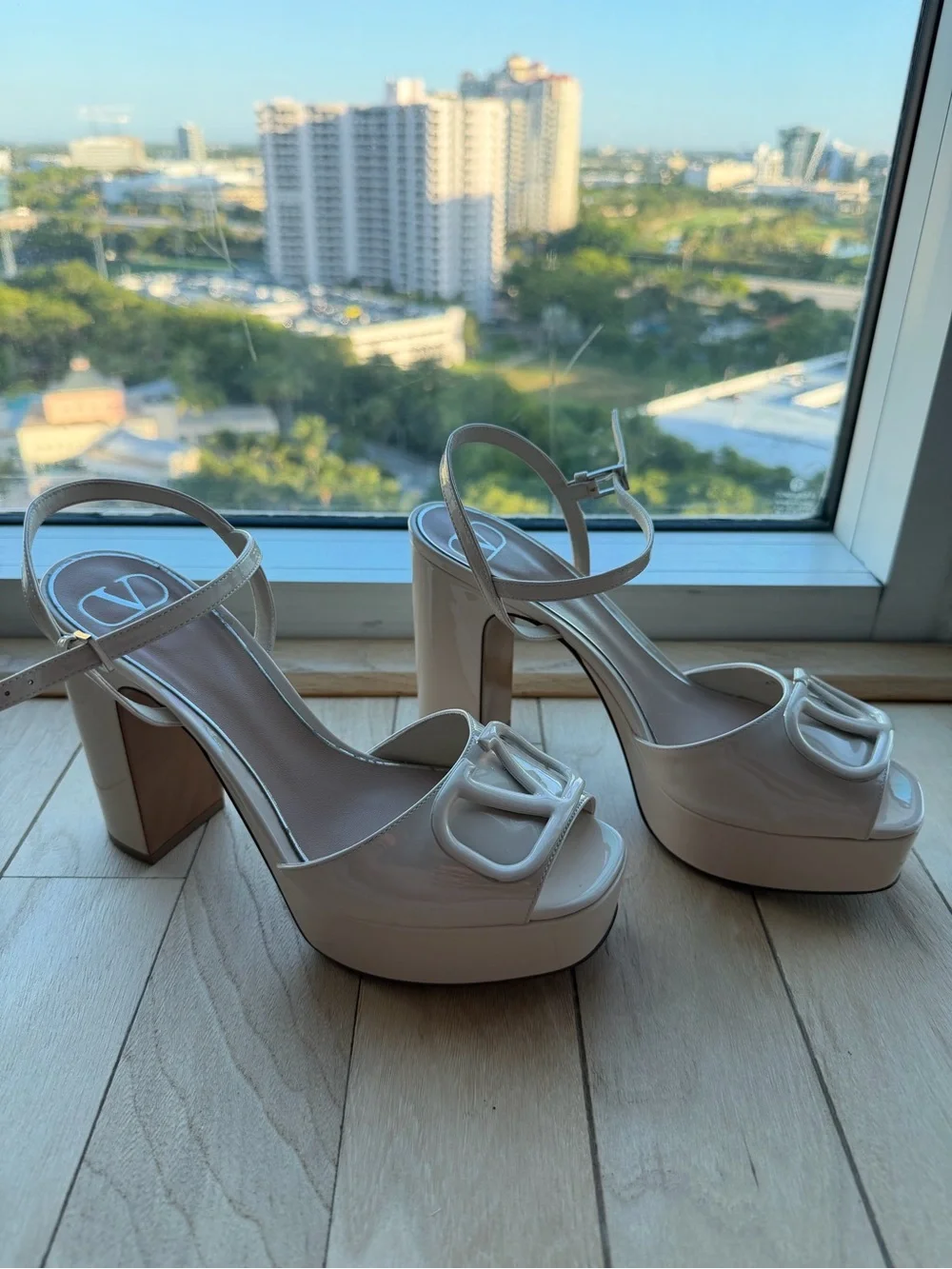 Valentino Garavani Cream Platform Block Sandals